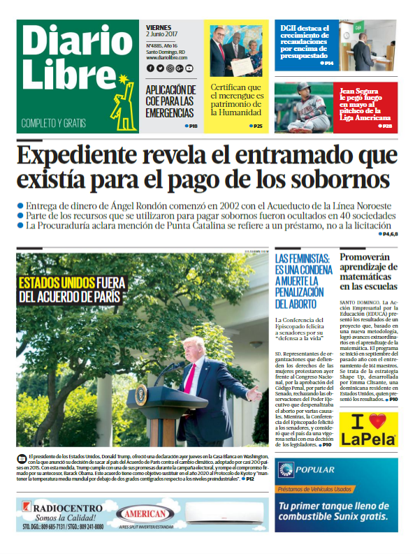 Portada Diario Libre, Viernes 2 de Junio del 2017