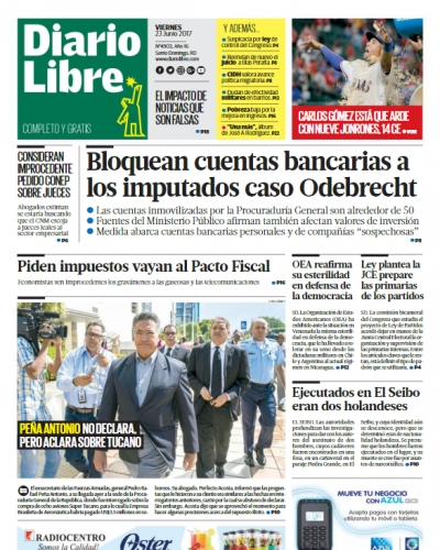 Portada Diario Libre, Viernes 23 de Junio del 2017