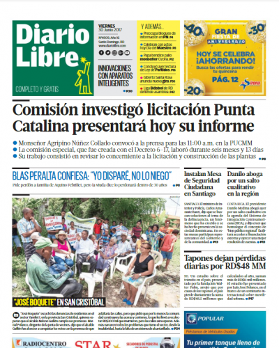 Portada Diario Libre, Viernes 30 de Junio del 2017