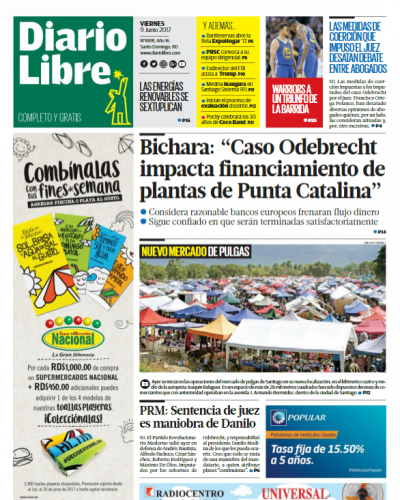 Portada Diario Libre, Viernes 9 de Junio del 2017
