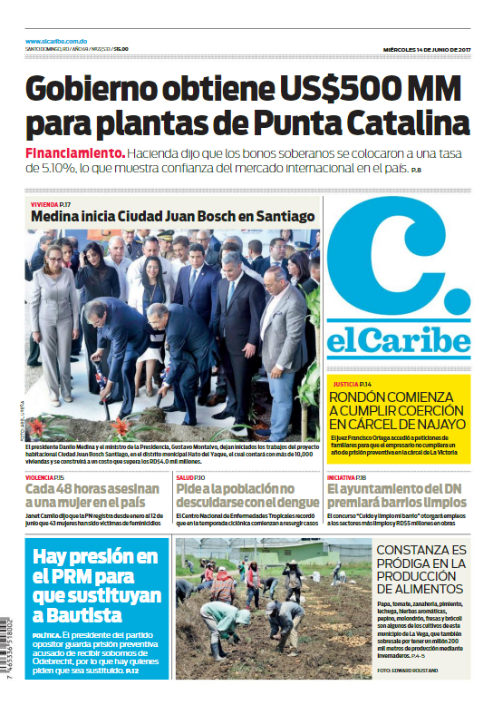 Portada El Caribe, Miércoles 14 de Junio del 2017