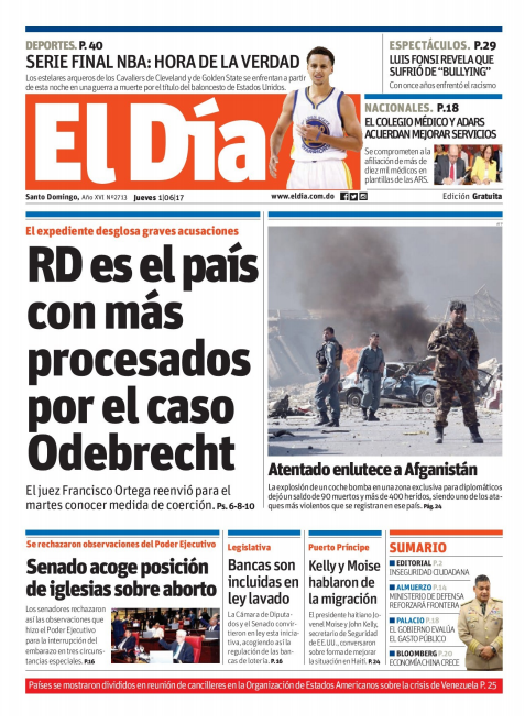 Portada El Día, Jueves 1 de Junio del 2017