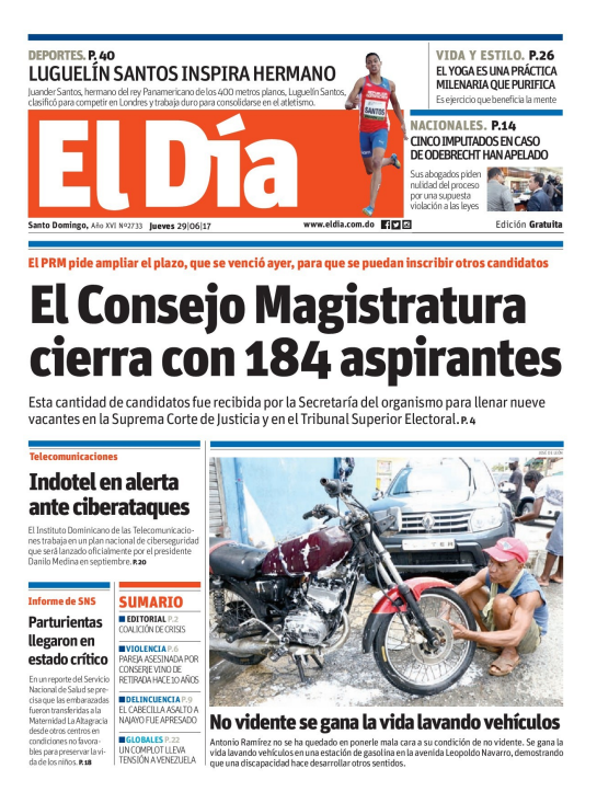 Portada El Día, Jueves 29 de Junio del 2017