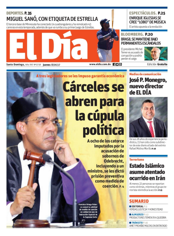 Portada El Día, Jueves 8 de Junio del 2017