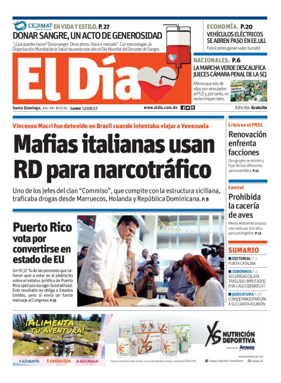 Portada El Día, Lunes 12 de Junio del 2017