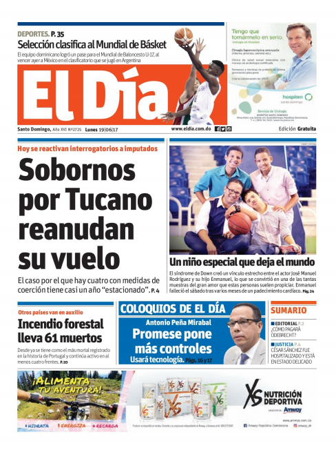 Portada El Día, Lunes 19 de Junio del 2017