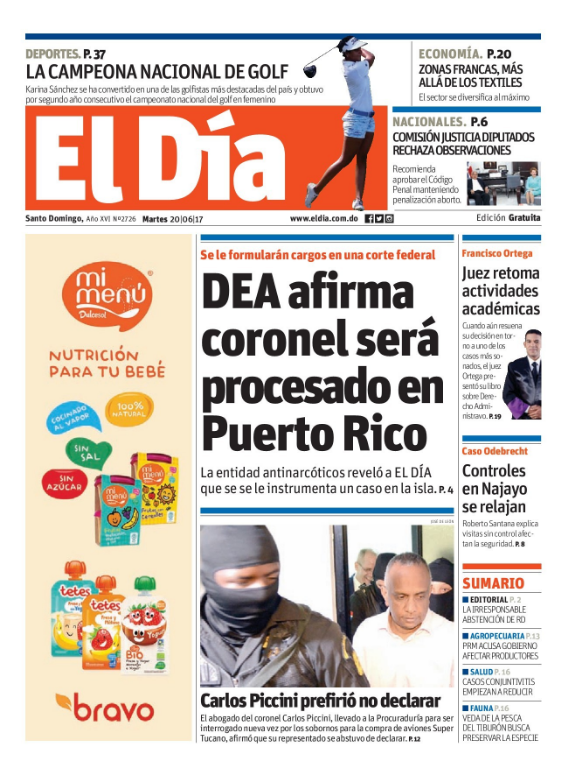 Portada El Día, Martes 20 de Junio del 2017