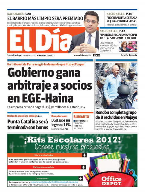 Portada El Día, Miércoles 14 de Junio del 2017