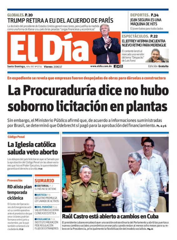 Portada El Día, Viernes 2 de Junio del 2017