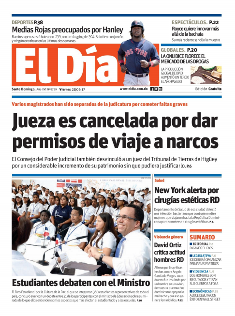 Portada El Día, Viernes 23 de Junio del 2017