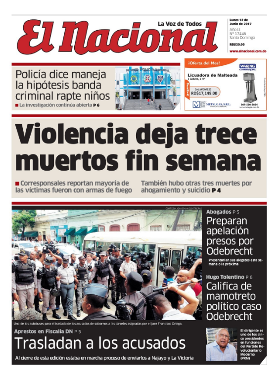 Portada El Nacional, Lunes 12 de Junio del 2017