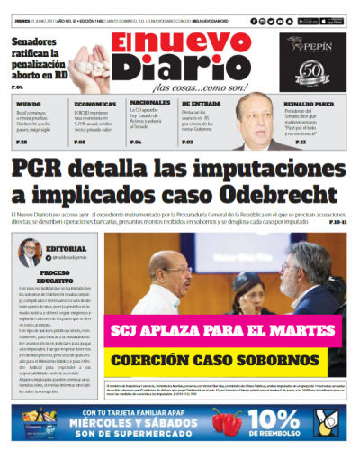 Portada El Nuevo Diario, Jueves 1 de Junio del 2017