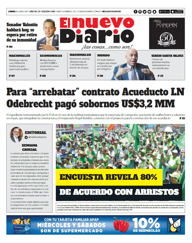 Portada El Nuevo Diario, Lunes 5 de Junio del 2017