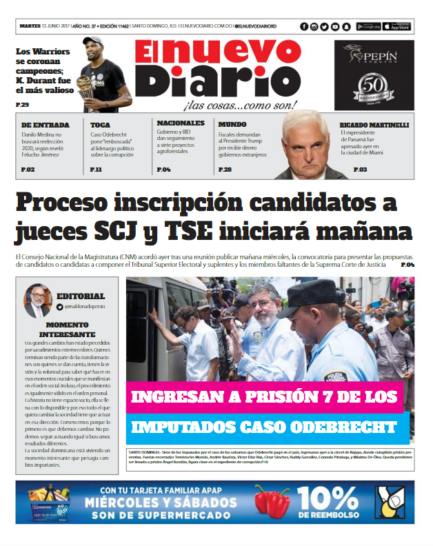 Portada El Nuevo Diario, Martes 13 de Junio del 2017