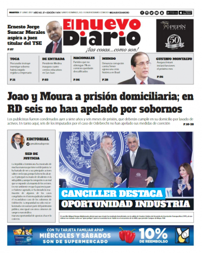 Portada El Nuevo Diario, Martes 27 de Junio del 2017