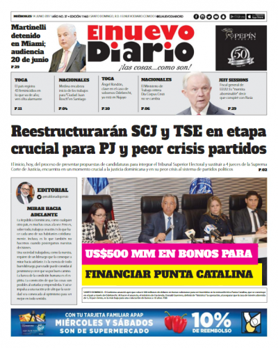 Portada El Nuevo Diario, Miércoles 14 de Junio del 2017