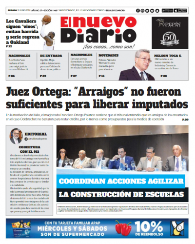 Portada El Nuevo Diario, Sábado 10 de Junio del 2017