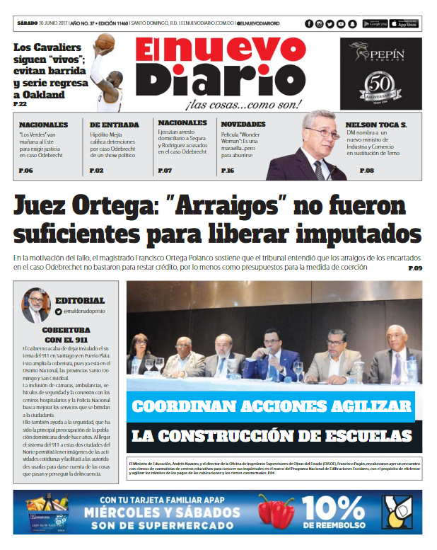 Portada El Nuevo Diario, Sábado 10 de Junio del 2017
