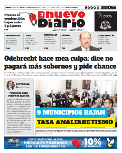 Portada El Nuevo Diario, Sábado 24 de Junio del 2017