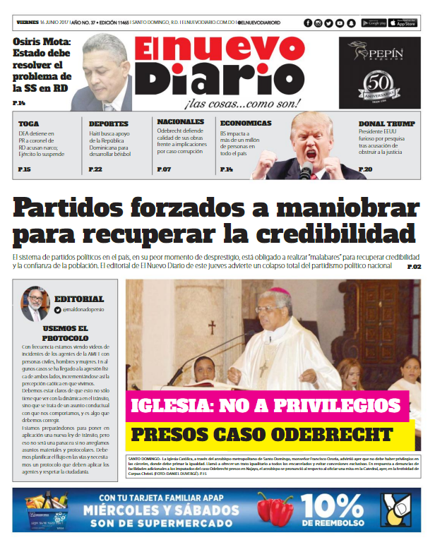 Portada El Nuevo Diario, Viernes 16 de Junio del 2017