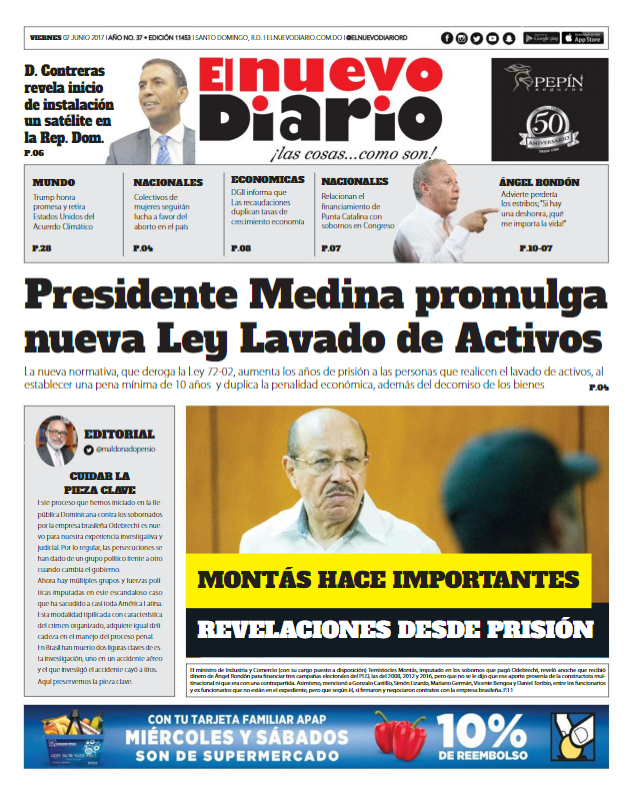 Portada El Nuevo Diario, Viernes 2 de Junio del 2017