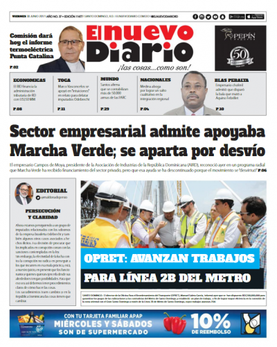 Portada El Nuevo Diario, Viernes 30 de Junio del 2017