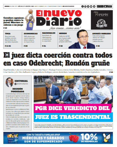 Portada El Nuevo Diario, Viernes 9 de Junio del 2017