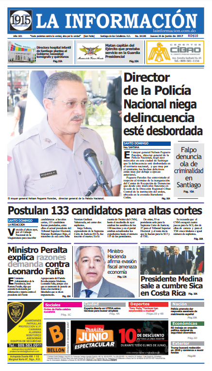 Portada La Información, Jueves 29 de Junio del 2017