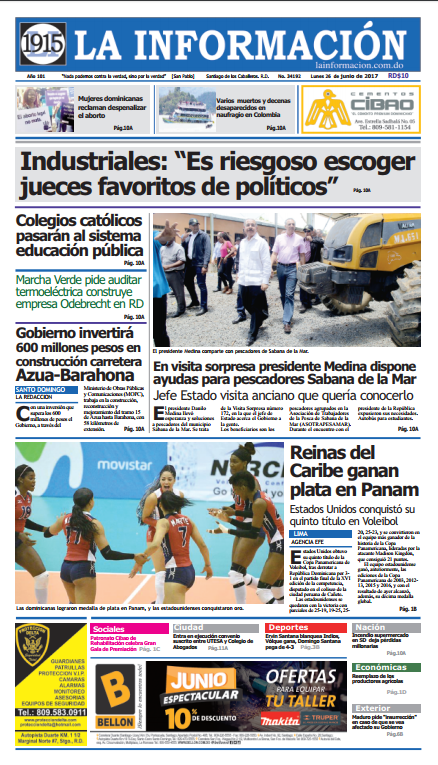 Portada La Información, Lunes 26 de Junio del 2017