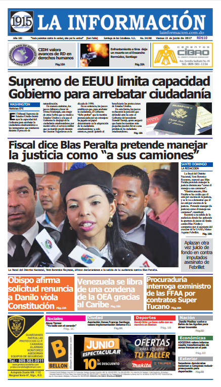 Portada La Información, Viernes 23 de Junio del 2017