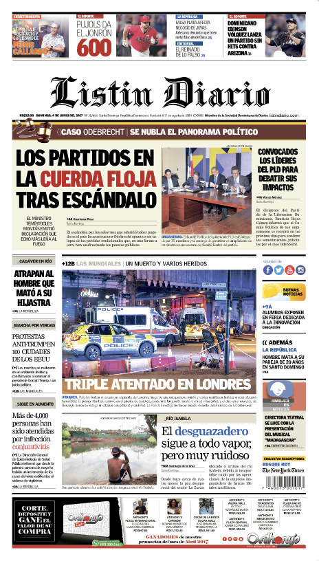 Portada Listín Diario, Domingo 4 de Junio del 2017