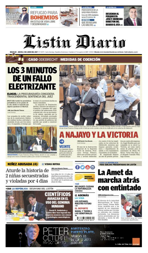 Portada Listín Diario, Jueves 8 de Junio del 2017