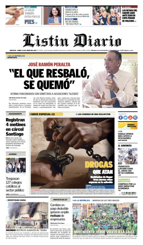 Portada Listín Diario, Lunes 26 de Junio del 2017