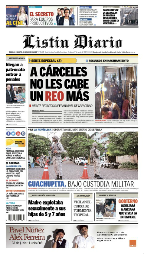 Portada Listín Diario, Martes 20 de Junio del 2017