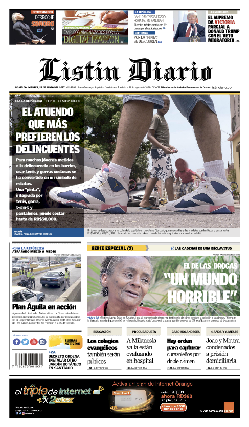 Portada Listín Diario, Martes 27 de Junio del 2017