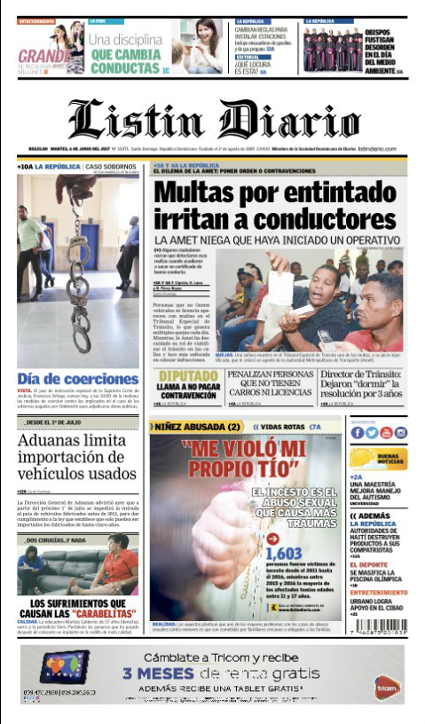 Portada Listín Diario, Martes 6 de Junio del 2017