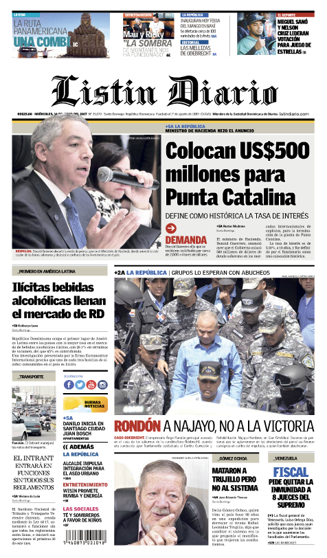 Portada Listín Diario, Miércoles 14 de Junio del 2017