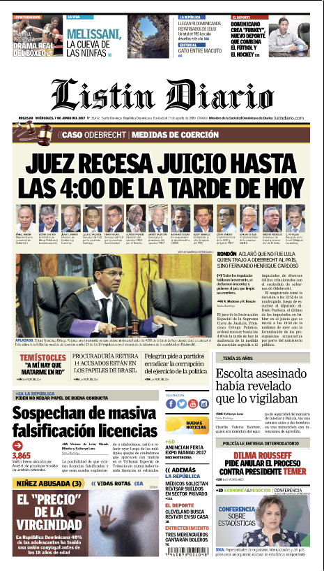Portada Listín Diario, Miércoles 7 de Junio del 2017
