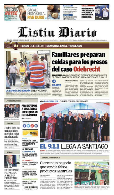 Portada Listín Diario, Sábado 10 de Junio del 2017