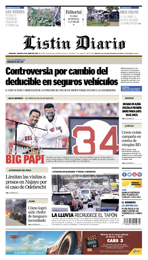 Portada Listín Diario, Sábado 24 de Junio del 2017