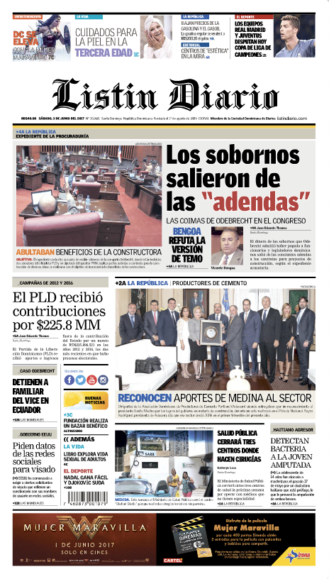 Portada Listín Diario, Sábado 3 de Junio del 2017