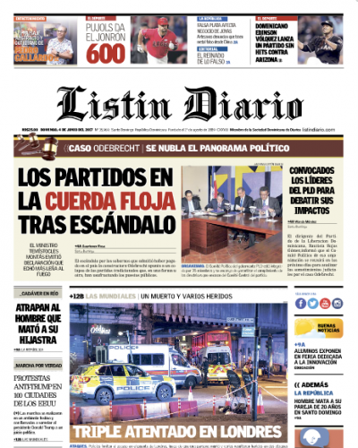Portada Listín Diario, Domingo 4 de Junio del 2017