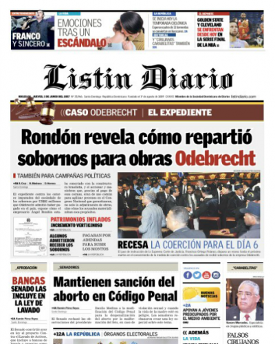 Portada Listín Diario, Jueves 1 de Junio del 2017