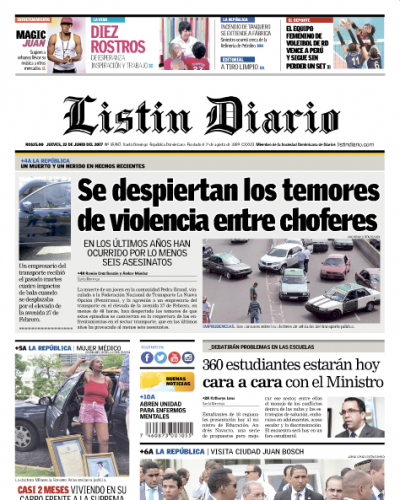 Portada Listín Diario, Jueves 22 de Junio del 2017