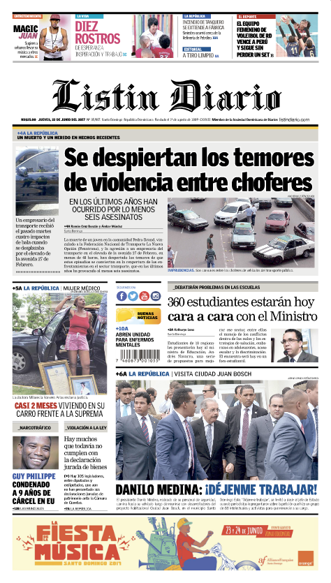 Portada Listín Diario, Jueves 22 de Junio del 2017