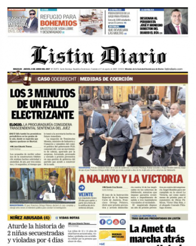 Portada Listín Diario, Jueves 8 de Junio del 2017