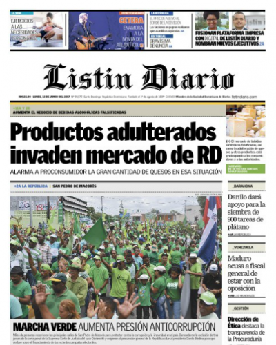 Portada Listín Diario, Lunes 12 de Junio del 2017