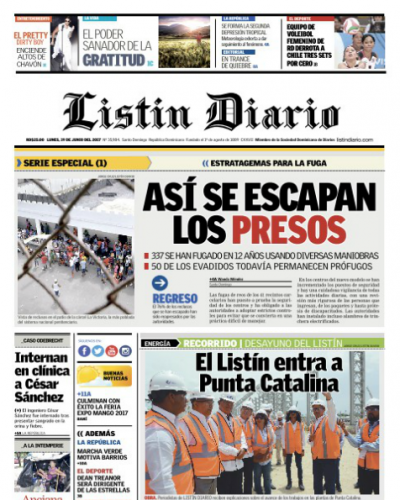 Portada Listín Diario, Lunes 19 de Junio del 2017