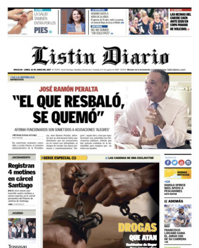 Portada Listín Diario, Lunes 26 de Junio del 2017