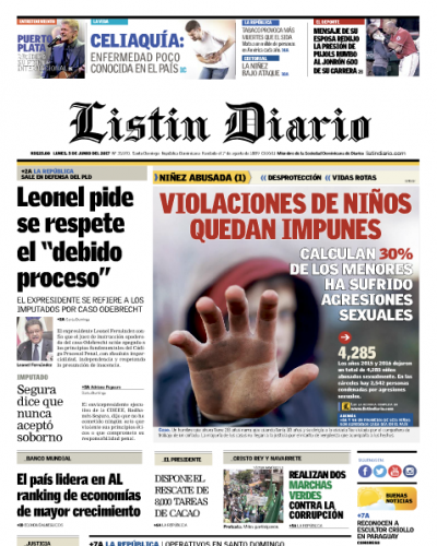 Portada Listín Diario, Lunes 5 de Junio del 2017